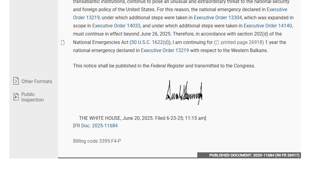 TRAMP PRODUŽIO VANREDNO STANJE ZA ZAPADNI BALKAN: Šta to znači za sankcionisane pojedince i Republiku Srpsku