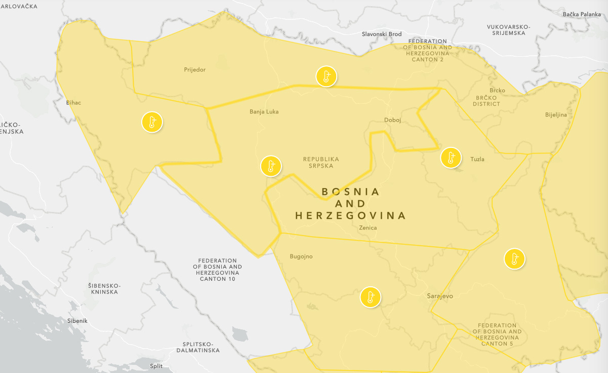 METEOALARM Žuto upozorenje zbog visokih temperatura za region Doboja i Banjaluke