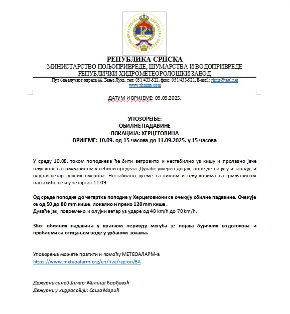 upozorenje na padavine
