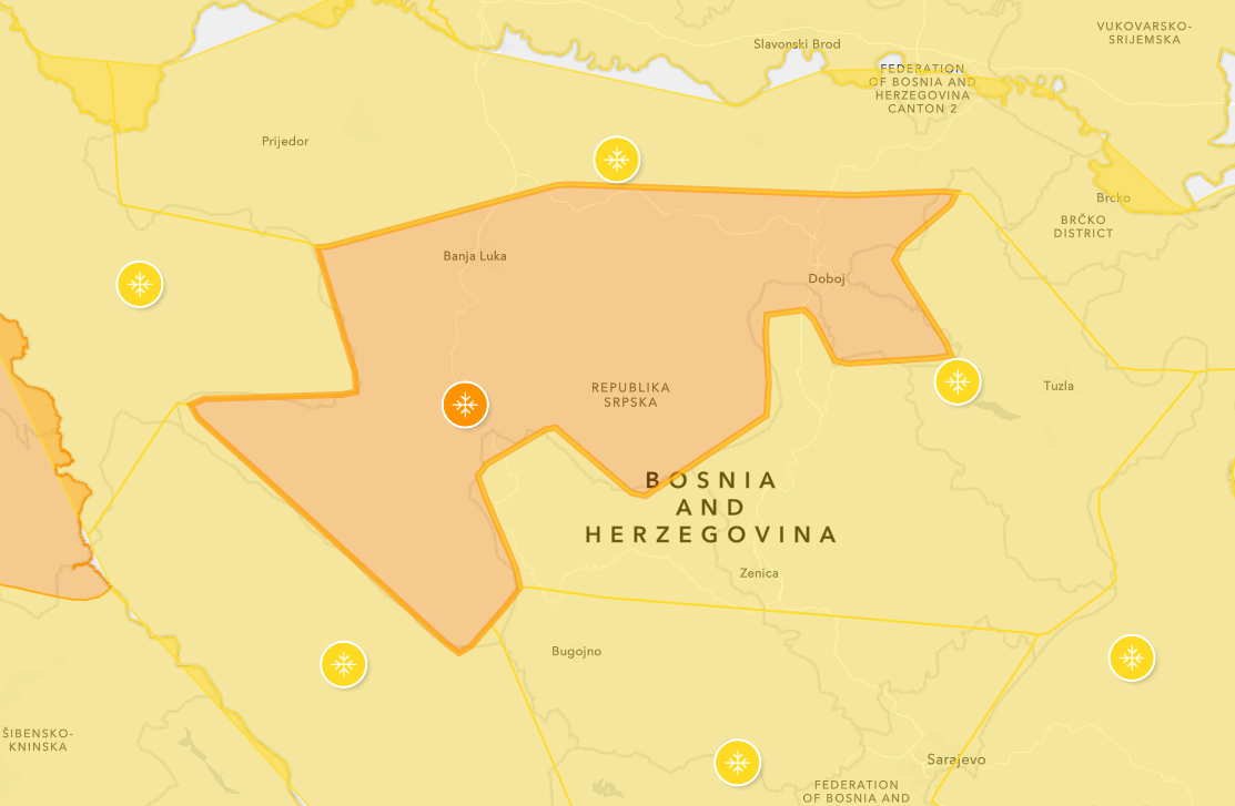 NARANDŽASTO UPOZORENJE: Snijeg i led zahvataju region Banjaluke i Doboja
