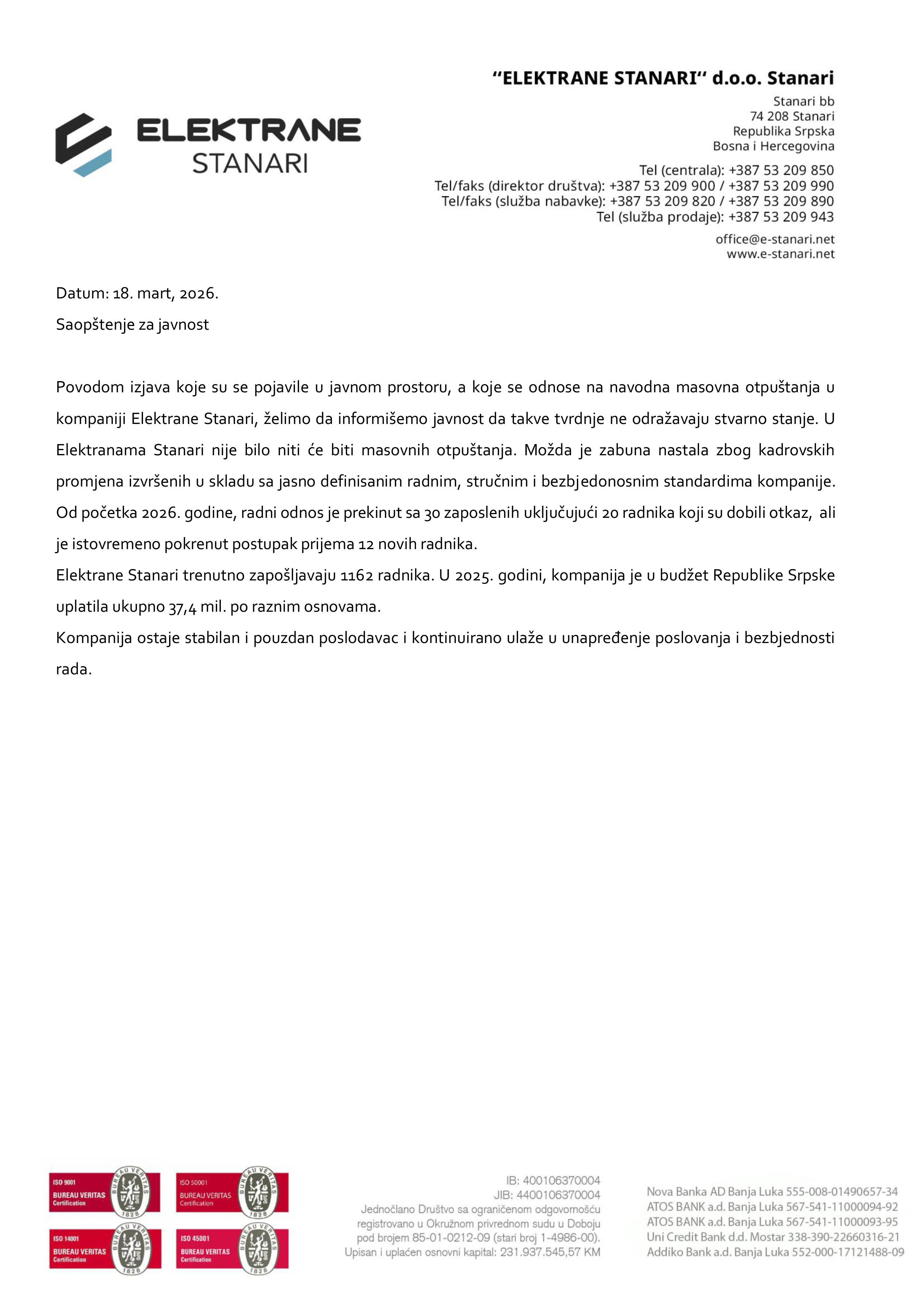 Saopštenje za javnost