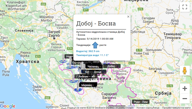 DOBOJ: Nivo rijeke Bosne 362,9 centimetara