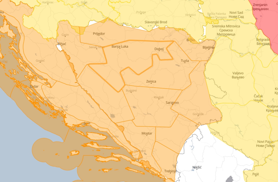 NARANDŽASTO UPOZORENJE: Očekuju se udari vjetra od 60 do 90 km/h