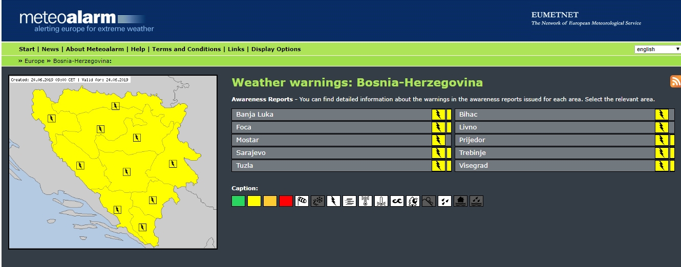 DOBOJ: Izdat žuti meteoalarm zbog nevremena sa grmljavinom
