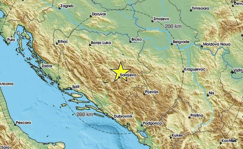 Snažan zemljotres uzdrmao šire područje Sarajeva