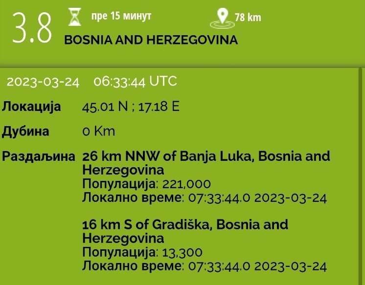 Zemljotres kod Banjaluke