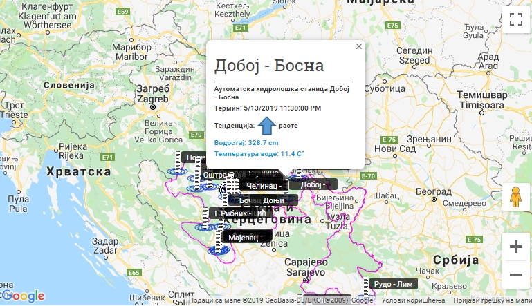 DOBOJ: Nivo rijeke Bosne 328,7 centimetara