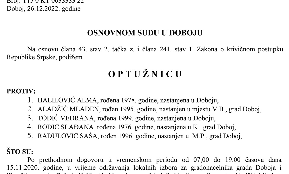 PONIŠTENI IZBORI 2020: Potvrđena optužnica protiv tri člana biračkog odbora zbog izborne prevare - Kotorsko B