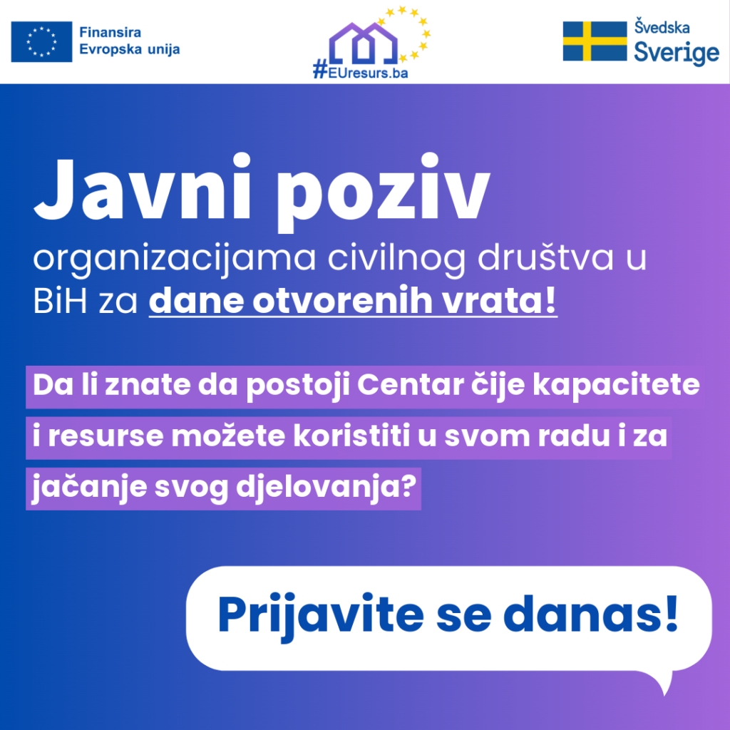 Prijavite se na Dane otvorenih vrata Resursnog centra za organizacije civilnog društva u BiH