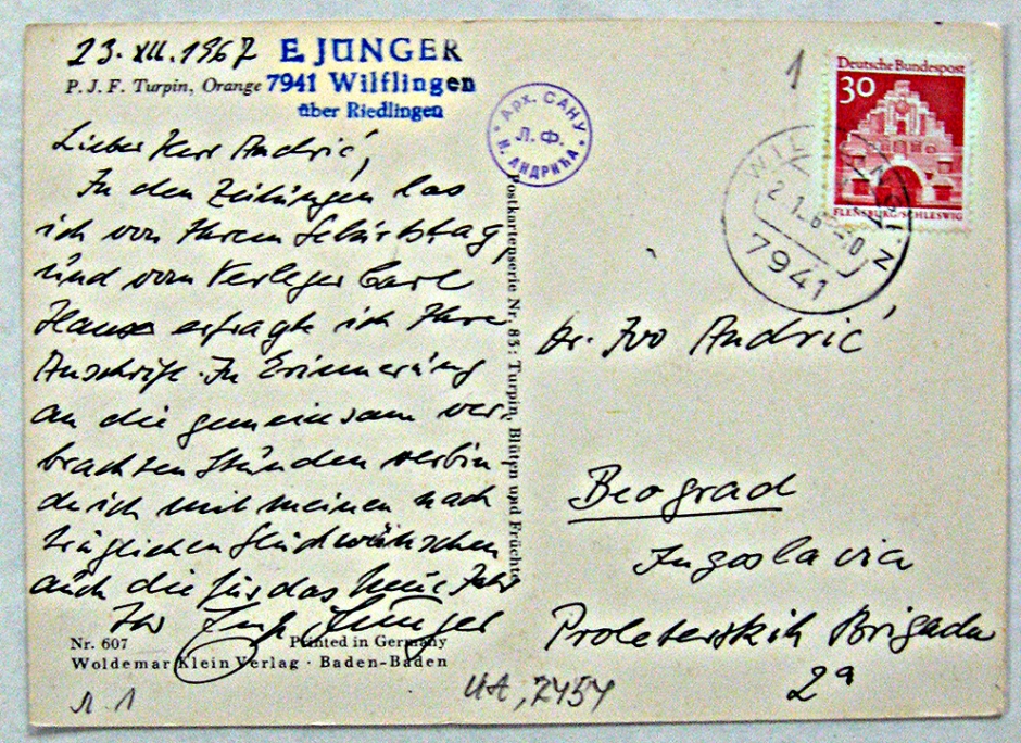 E-HRONIKA  Nepoznato pismo Ernsta Jingera Ivi Andriću