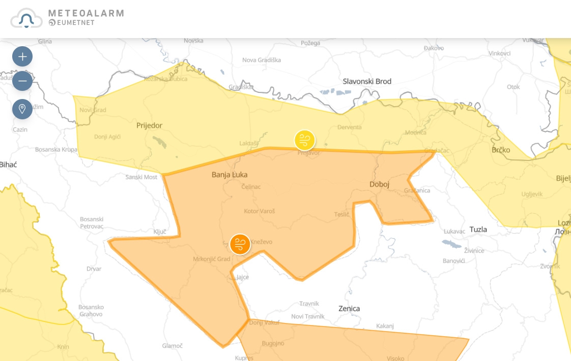 NARANDŽASTI METEOALARM: Očekuju se jaki udari vjetra!