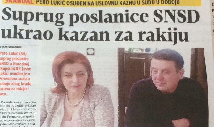SKANDAL: PERO LUKIĆ OSUĐEN NA USLOVNU KAZNU Suprug poslanice SNSD ukrao kazan za rakiju (FOTO)