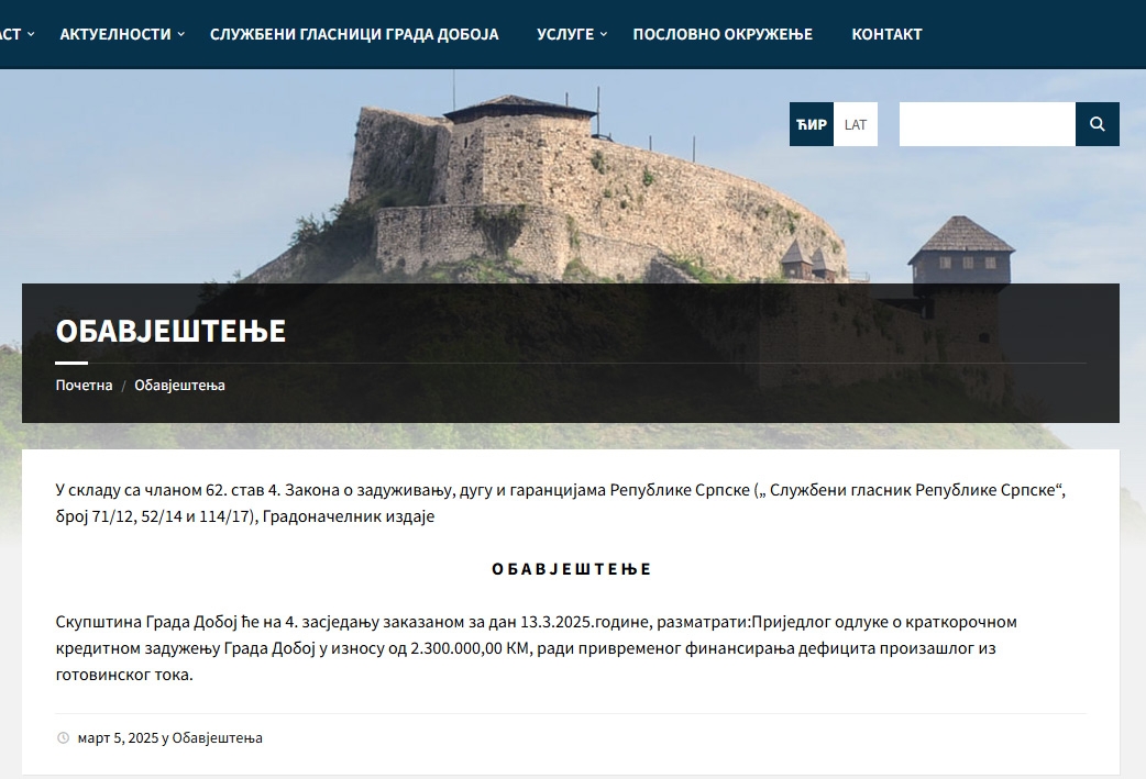 FINANSIJSKA KRIZA U DOBOJU: Gradske vlasti ćute, građani traže odgovore