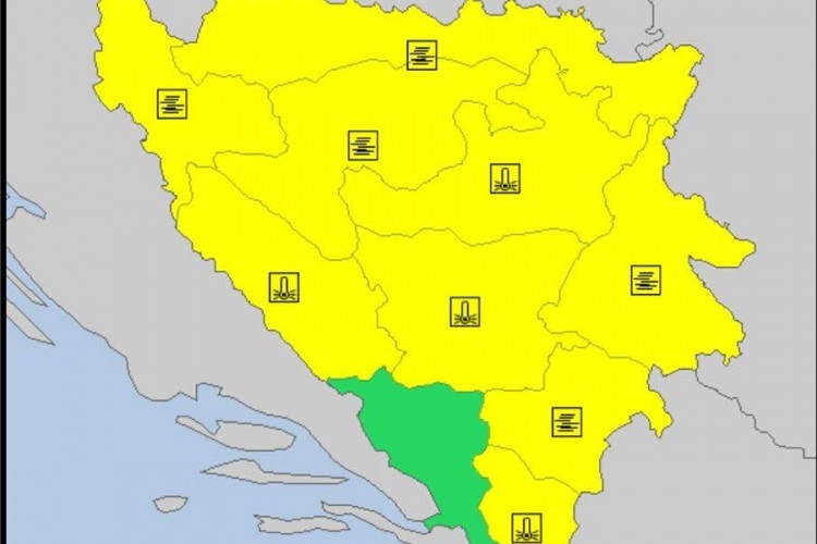 VRIJEME: Za sutra upaljen žuti meteoalarm u Bosni i Hercegovini