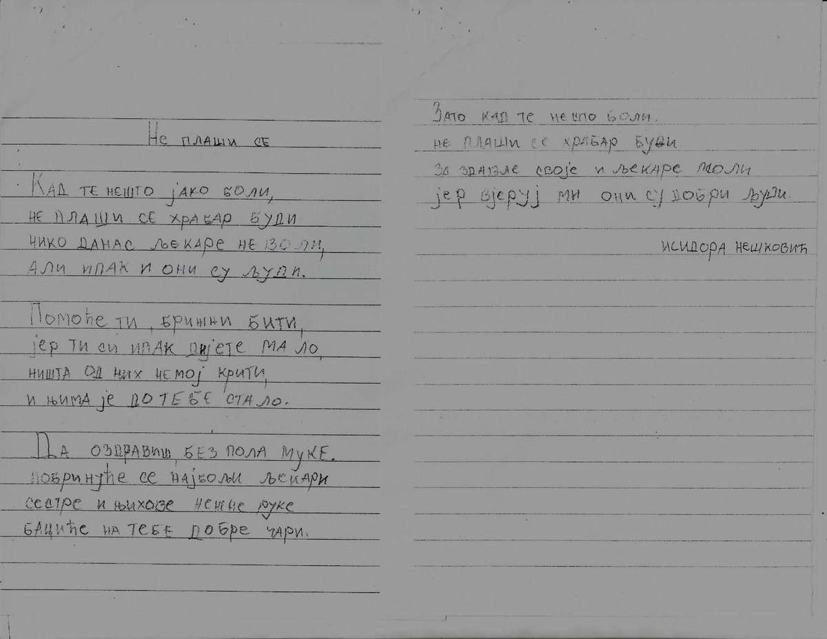 DOBOJ: Djevojčica posvetila stihove pjesme bolničkom osoblju Pedijatrije (FOTO)