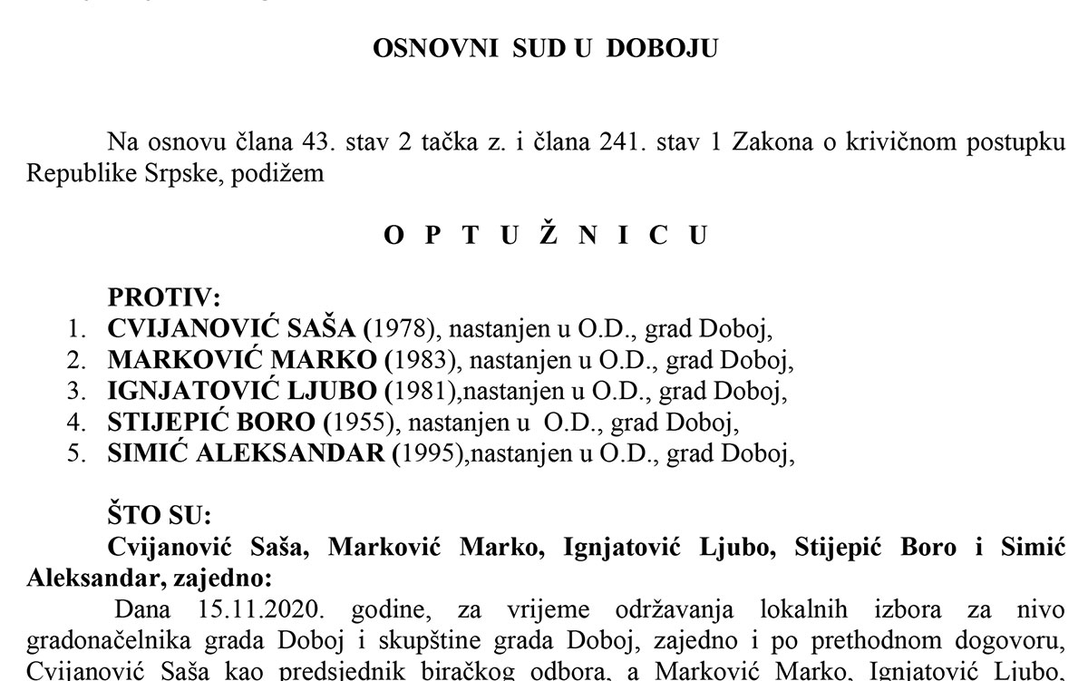 PONIŠTENI IZBORI 2020: Potvrđena optužnica protiv pet članova biračkog odbora zbog izborne prevare - Osječani Gornji A