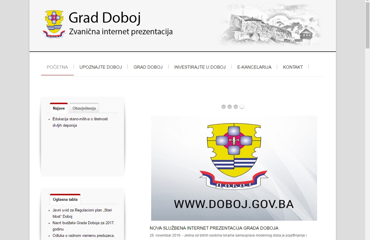 DOBOJ: Novi portal Grada Doboj pun propusta