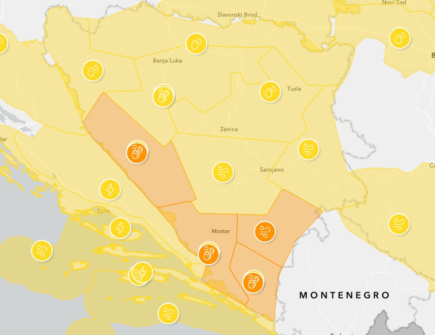 ŽUTO UPOZORENJE ZBOG JAKOG VJETRA ZA BANJU LUKU I DOBOJ: Moguće smetnje u aktivnostima na otvorenom