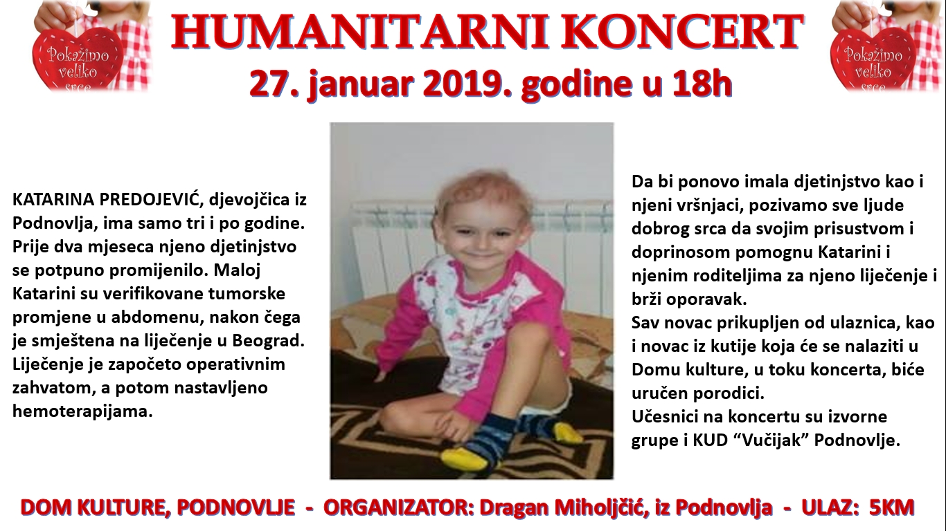 DOBOJSKI INFO APELUJE: Humanitarni koncert za oboljelu djevojčicu Katarinu Predojević