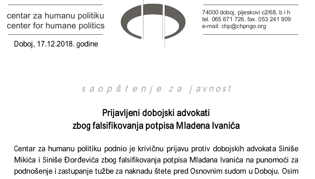 DOBOJ: Krivične prijave protiv advokata Siniše Mikića i Siniše Đorđevića (FOTO)