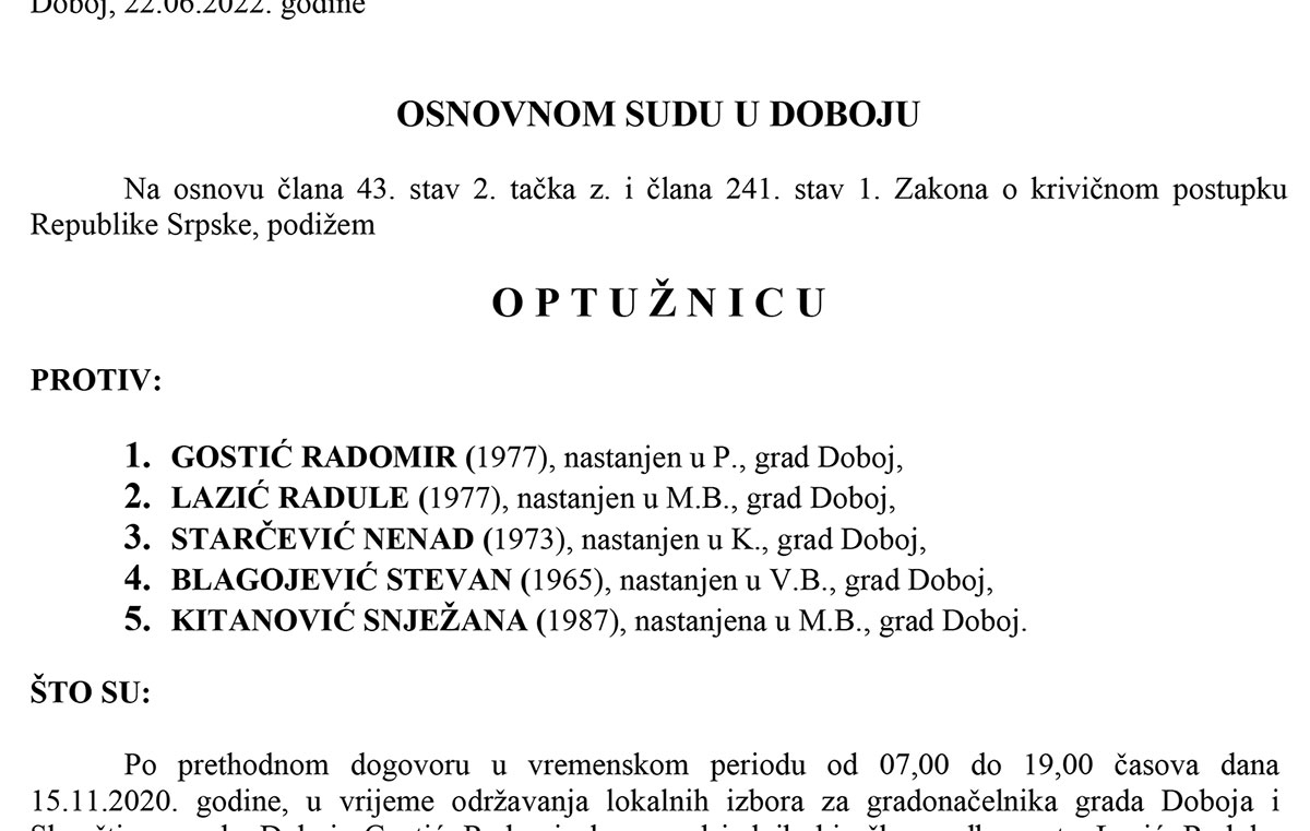 PONIŠTENI IZBORI 2020: Potvrđena optužnica protiv pet članova biračkog odbora zbog izborne prevare - Bukovica Mala