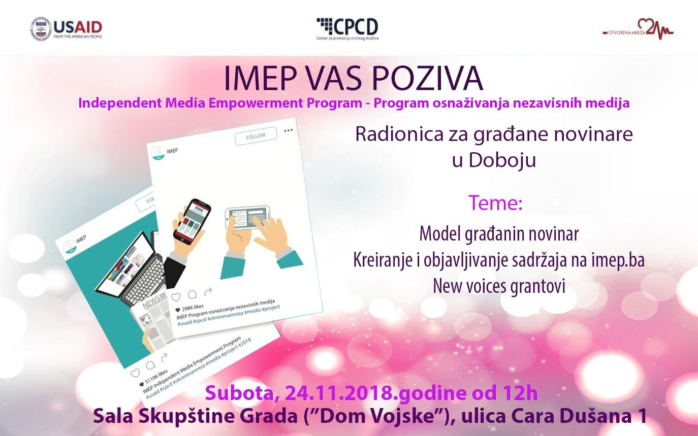 DOBOJSKI INFO POZIVA NA RADIONICU ZA GRAĐANE-NOVINARE Građani koji se odluče za aktivizam kroz novinarstvo mogu konkurisati za nepovratna sredstva