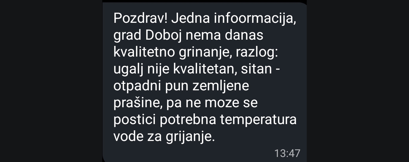 LOŠE GRIJANJE U DOBOJU: Građani nezadovoljni, problem u nekvalitetnom uglju?