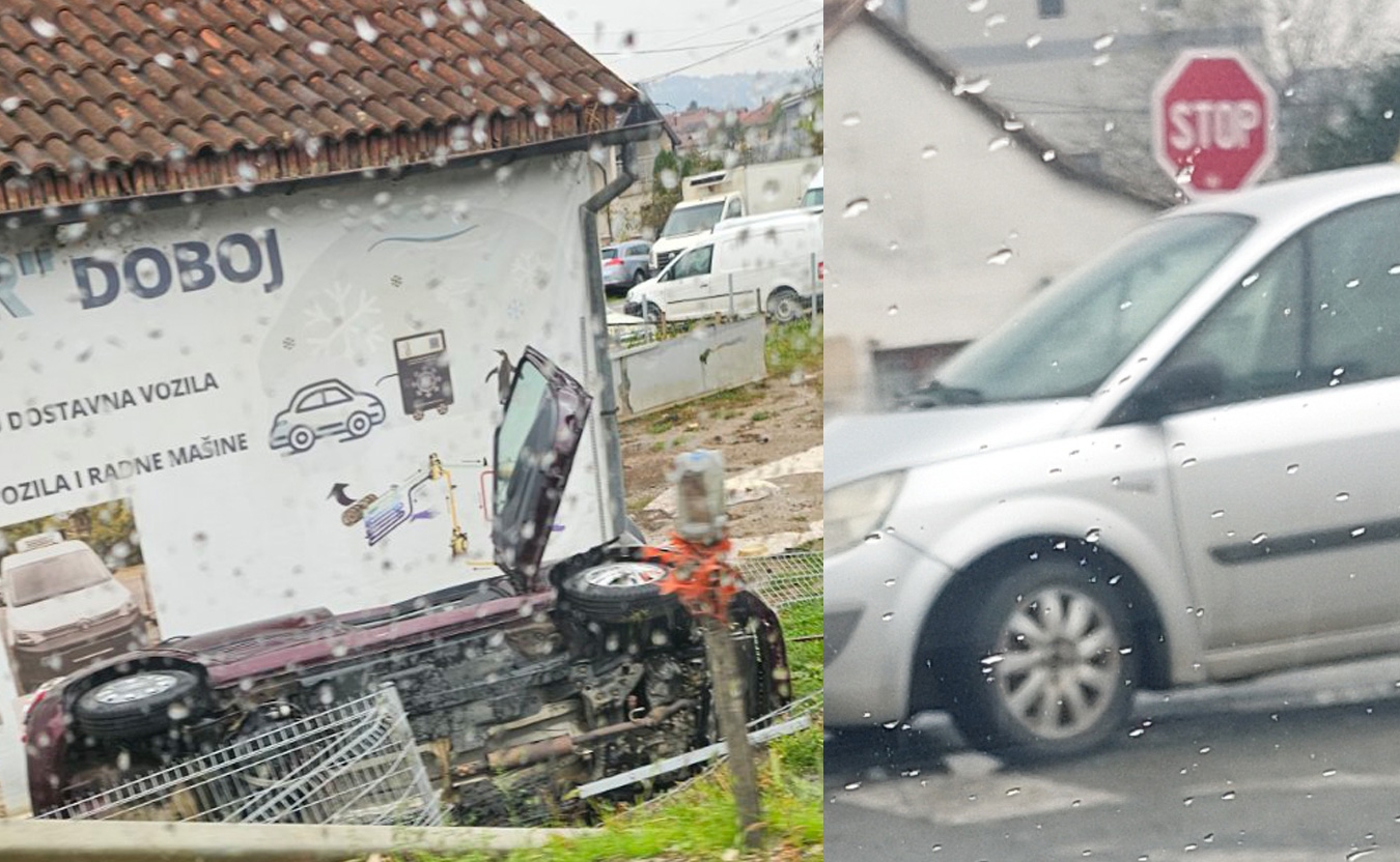 SAOBRAĆAJNA NEZGODA NA IZLAZU IZ DOBOJA: Automobil završio u dvorištu na krovu