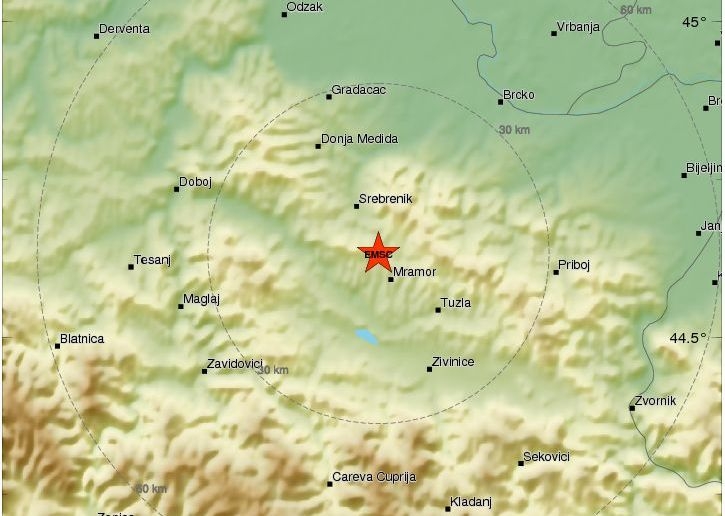 DOBOJ: Zemljotres zabilježen u blizini Tuzle, osjetio se i u gradu