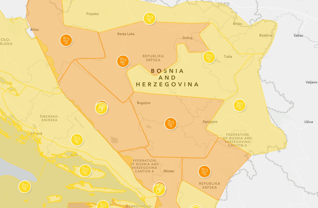 METEOALARM: Izdato upozorenje na jak vjetar i obilne padavine