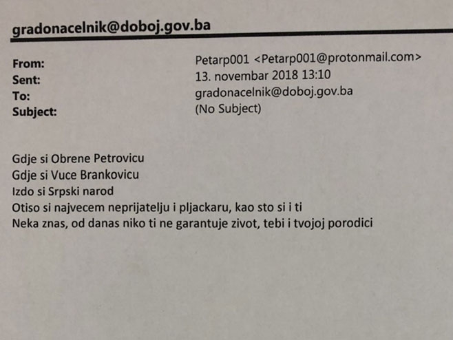 DOBOJ: Policija radi na identifikovanju lica koje je prijetilo Petroviću