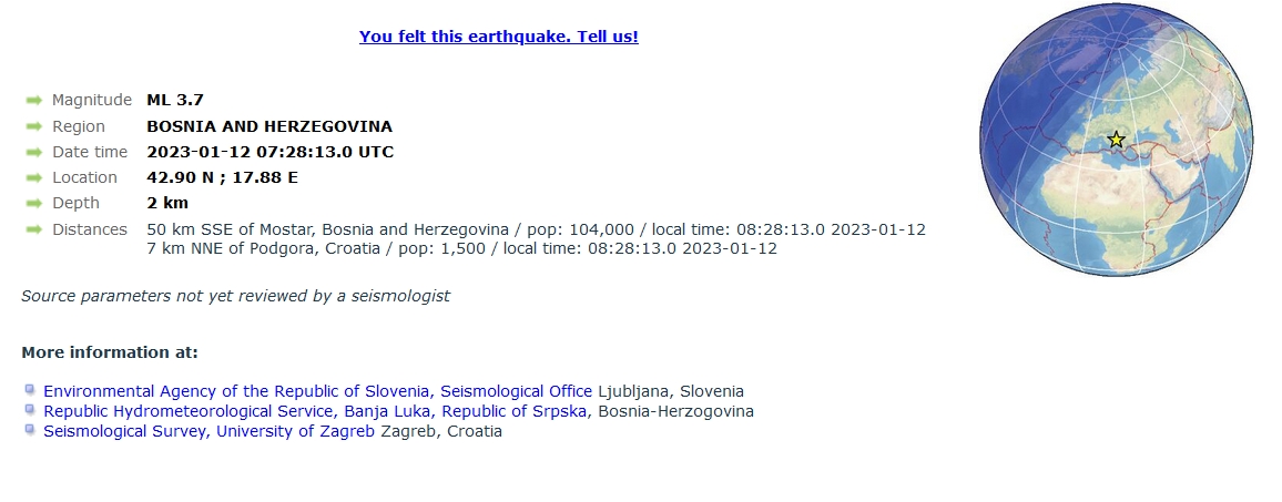 Novi zemljotres u BiH