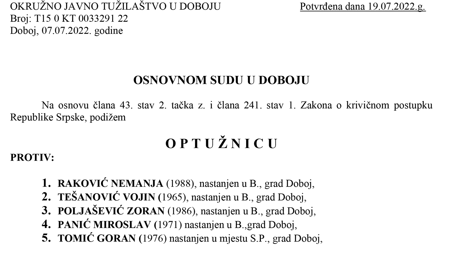 Potvrđena optužnica protiv 5 članova biračkog odbora zbog izborne prevare 038B043C – Boljanić C