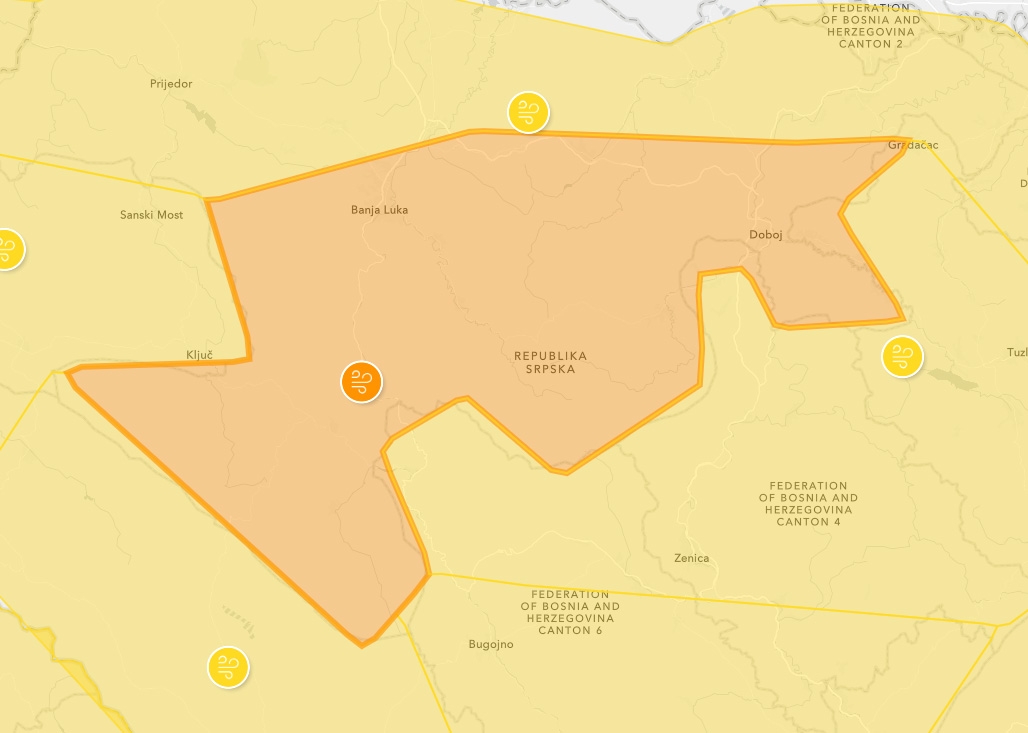 NARANDŽASTO UPOZORENJE ZA DOBOJ: Jak vjetar prijeti gradskom i ruralnom području