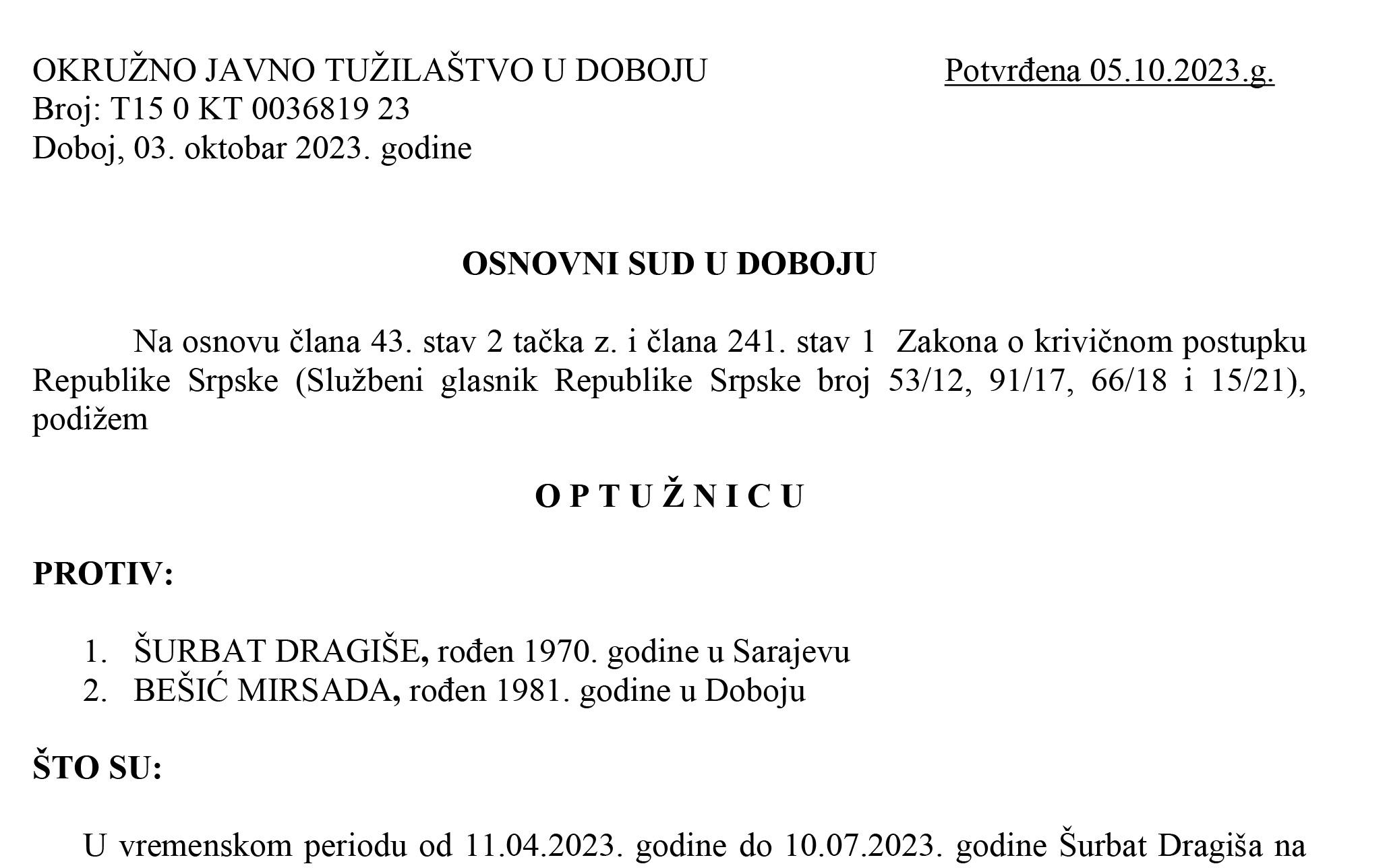 DOBOJ: Podignute optužnice za neovlaštenu proizvodnju i promet droga