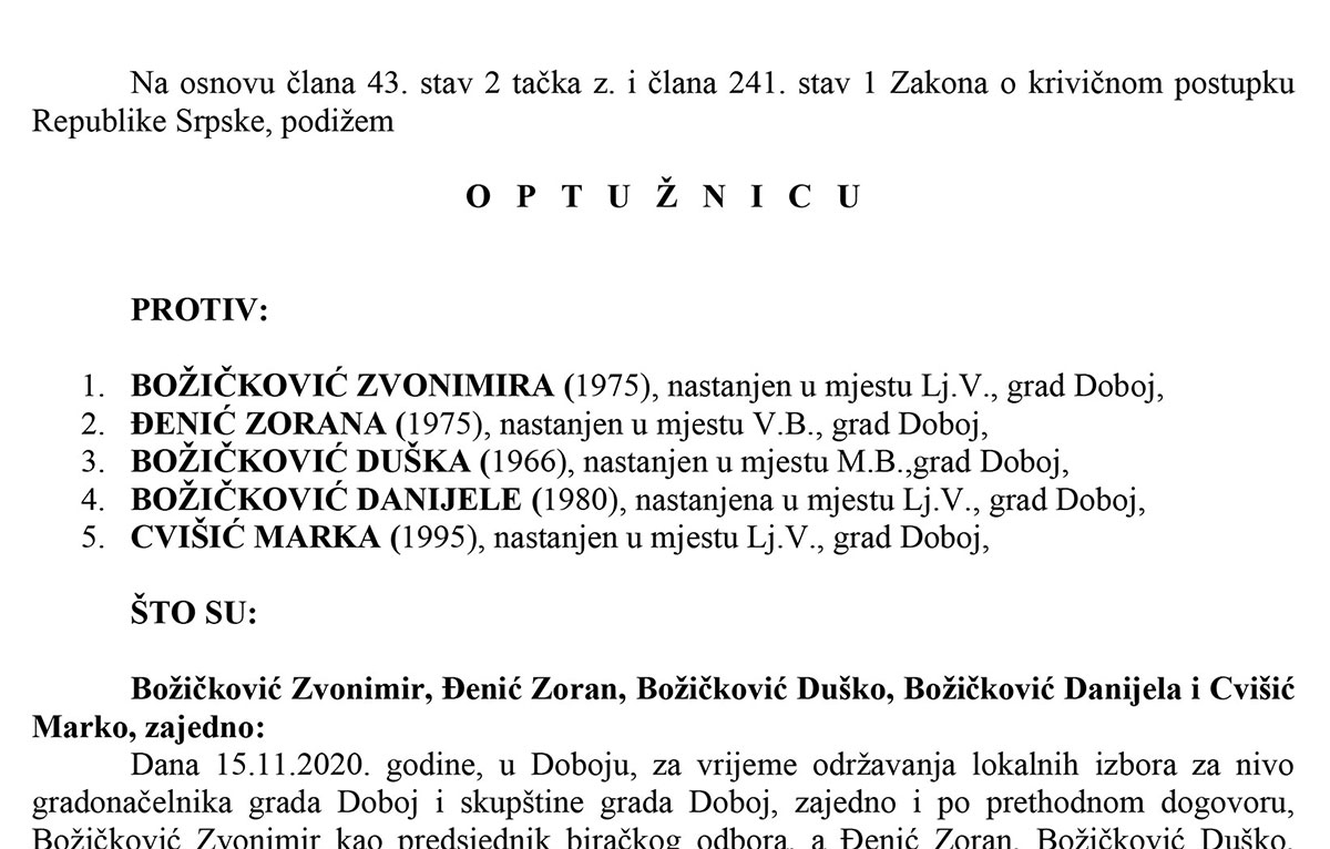 PONIŠTENI IZBORI 2020: Potvrđena optužnica protiv pet članova biračkog odbora zbog izborne prevare - Ljeskove Vode