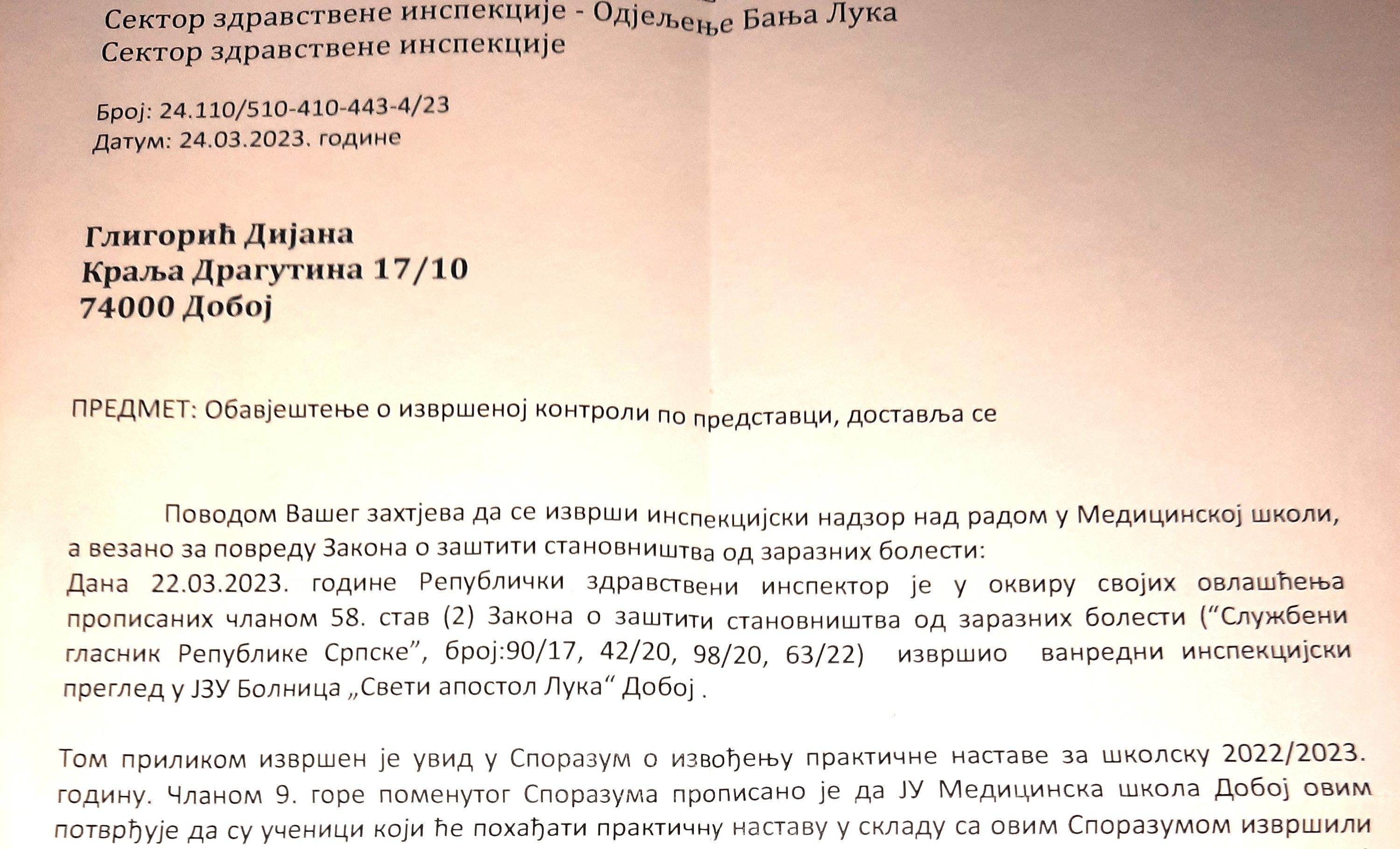 RODITELJI ĐAKA MEDICINSKE ŠKOLE DOKAZALI DA SU U PRAVU: Inspekcija naložila da se Sporazum o izvođenju praktične nastave stavi van snage