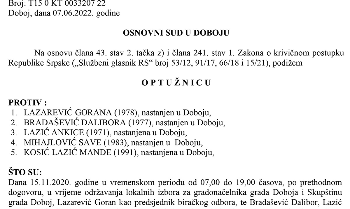 PONIŠTENI IZBORI 2020: Potvrđena optužnica protiv četiri člana biračkog odbora zbog izborne prevare - Saobraćajni fakultet 3A