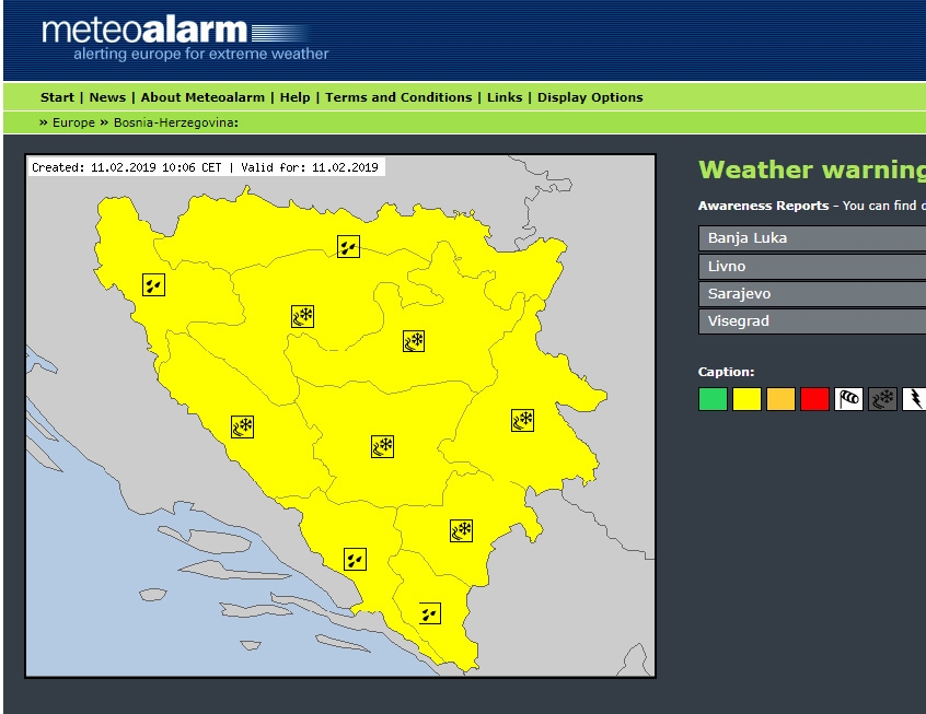 VRIJEME: Žuti meteoalarm upozorava na jake udare vjetra, kišu i snijeg