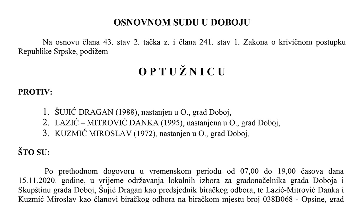 PONIŠTENI IZBORI 2020: Potvrđena optužnica protiv tri člana biračkog odbora zbog izborne prevare - Opsine