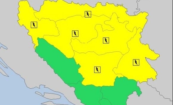 VRIJEME: Žuti meteoalarm zbog grmljavine i nevremena